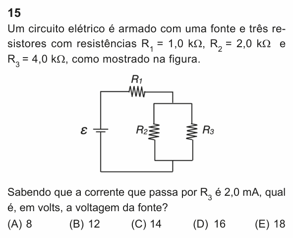 Enunciado da questão 15 de Física do PUC-Rio 2023 (Grupo 3)