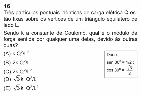 Enunciado da questão 16 de Física do PUC-Rio 2023 (Grupo 3)