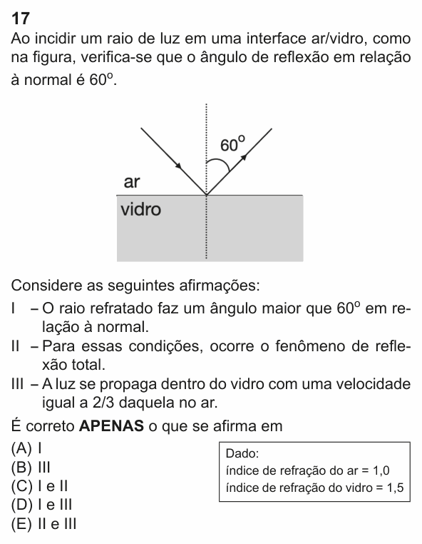 Enunciado da questão 17 de Física do PUC-Rio 2023 (Grupo 3)