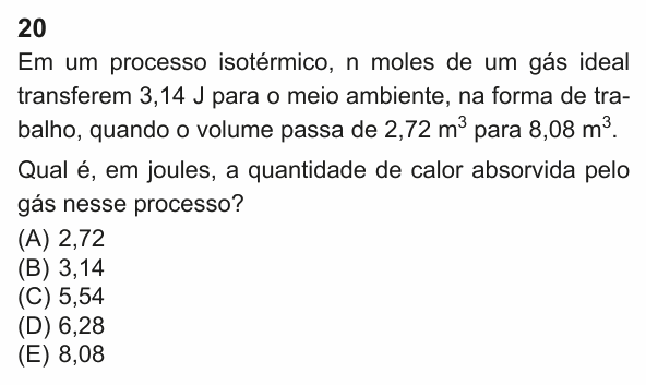 Enunciado da questão 20 de Física do PUC-Rio 2023 (Grupo 5)