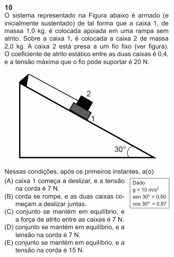 Enunciado da questão 10 de Física do PUC-Rio 2024 (Grupo 1)