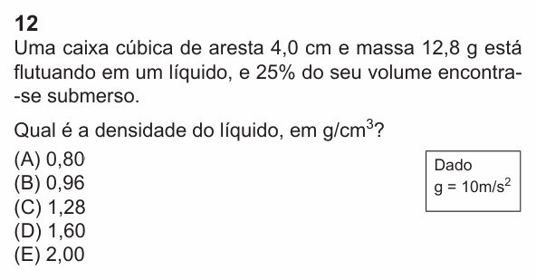 Enunciado da questão 12 de Física do PUC-Rio 2024 (Grupo 1)