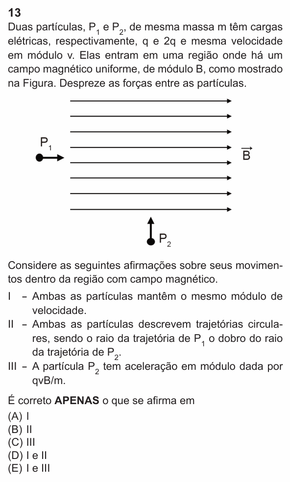 Enunciado da questão 13 de Física do PUC-Rio 2024 (Grupo 1)