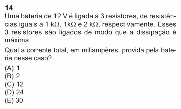 Enunciado da questão 14 de Física do PUC-Rio 2024 (Grupo 1)