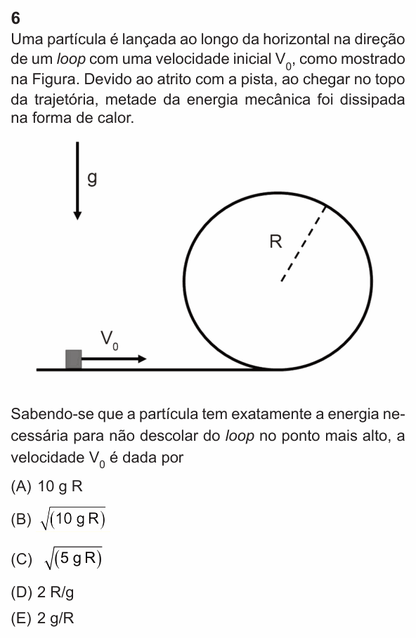 Enunciado da questão 6 de Física do PUC-Rio 2024 (Grupo 1)