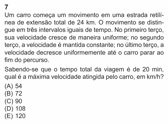 Enunciado da questão 7 de Física do PUC-Rio 2024 (Grupo 1)
