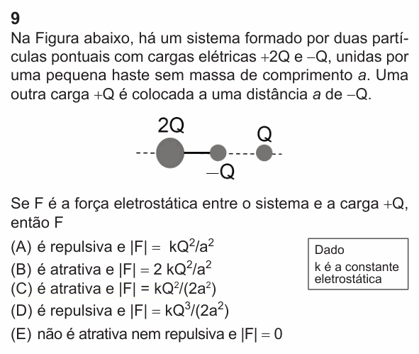 Enunciado da questão 9 de Física do PUC-Rio 2024 (Grupo 1)