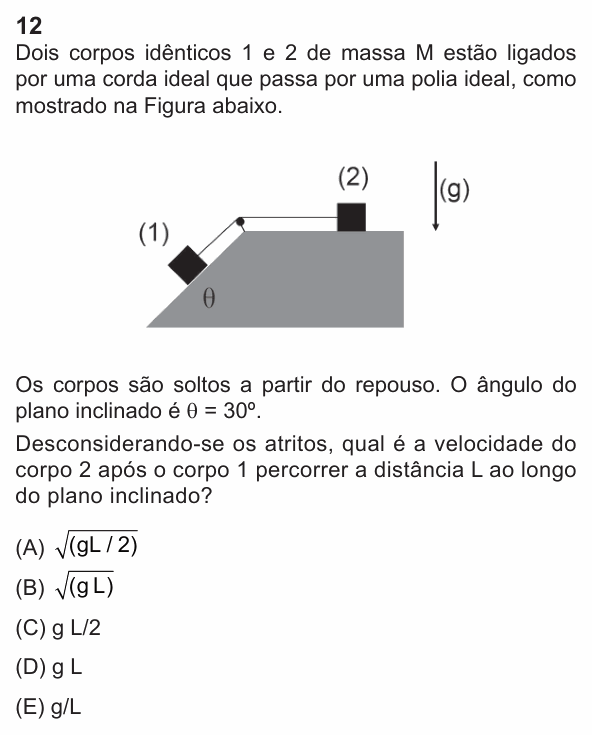 Enunciado da questão 12 de Física do PUC-Rio 2024 (Grupo 3)