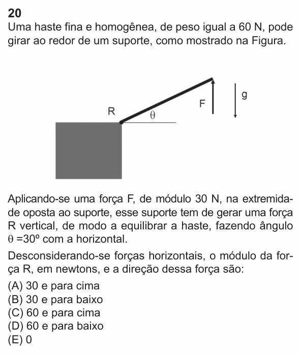 Enunciado da questão 20 de Física do PUC-Rio 2024 (Grupo 5)