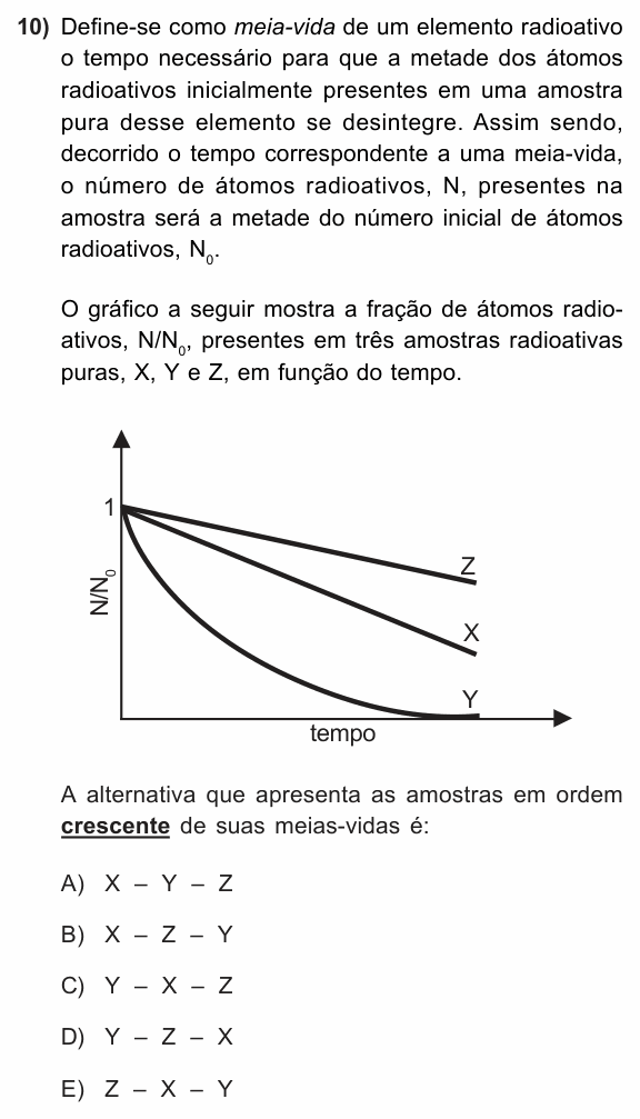 Enunciado da questão 10 de Física do PUC-RS 2011