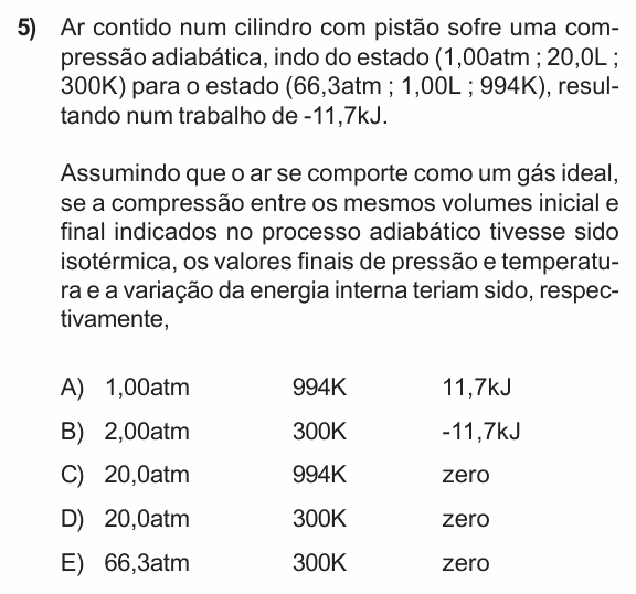 Enunciado da questão 5 de Física do PUC-RS 2011