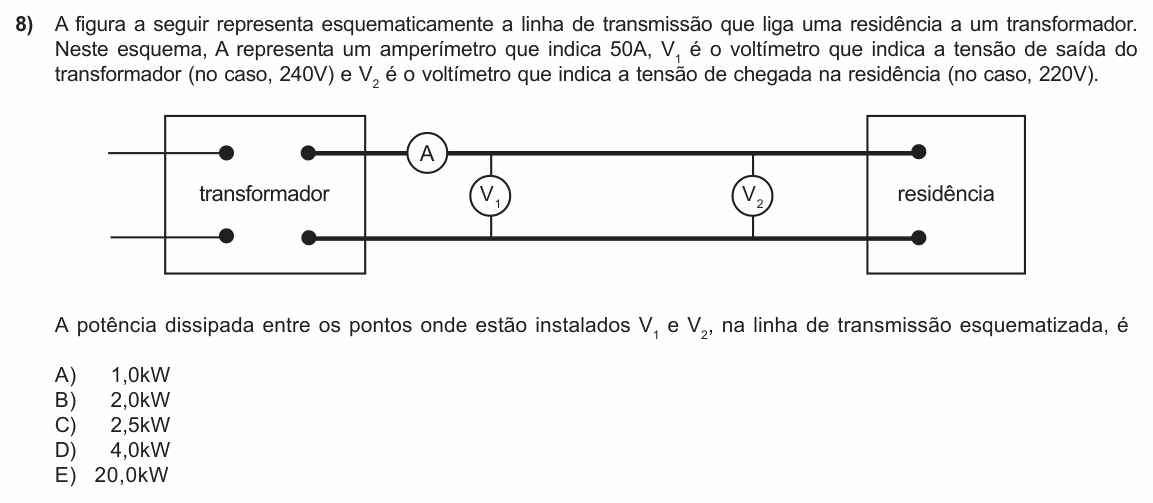 Enunciado da questão 8 de Física do PUC-RS 2011