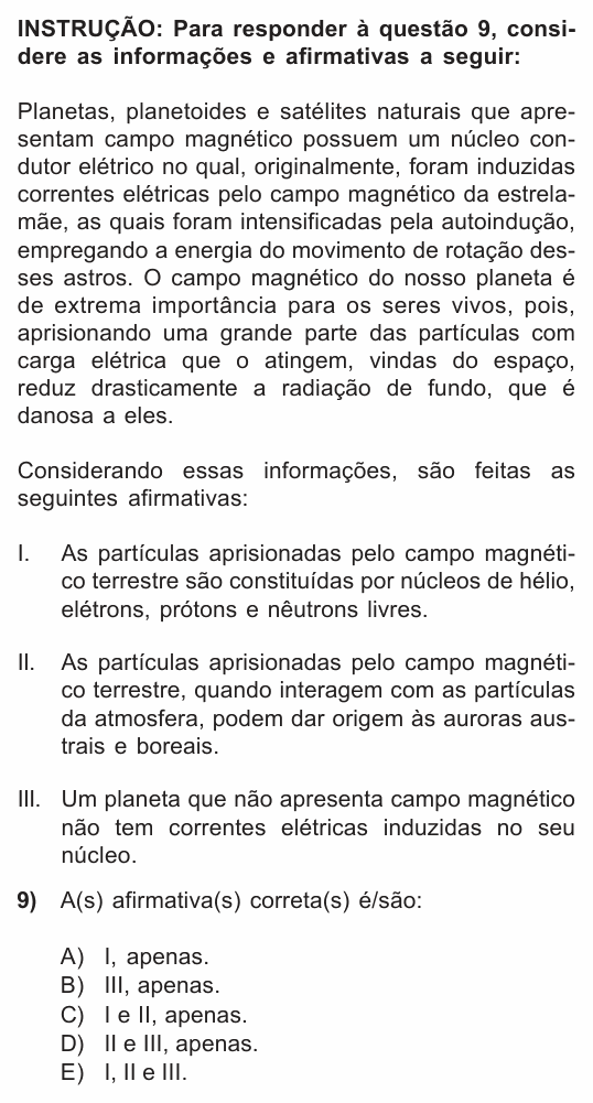 Enunciado da questão 9 de Física do PUC-RS 2011