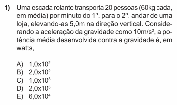 Enunciado da questão 1 de Física do PUC-RS 2011 (inverno)