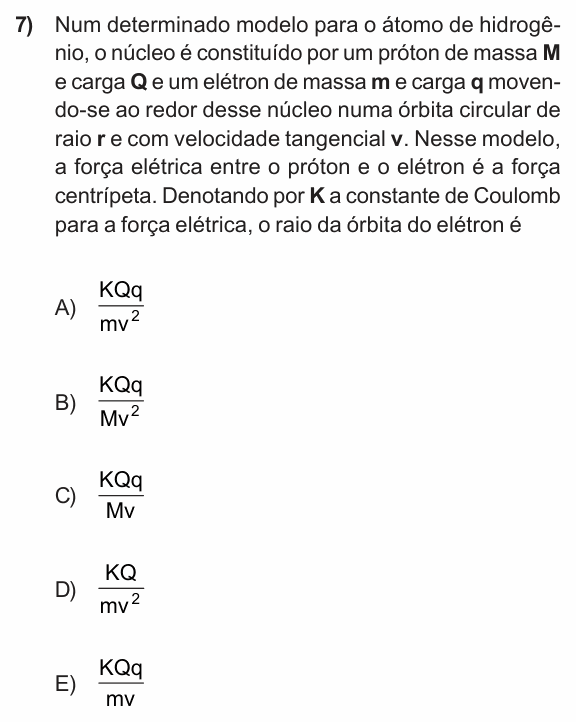 Enunciado da questão 7 de Física do PUC-RS 2011 (inverno)