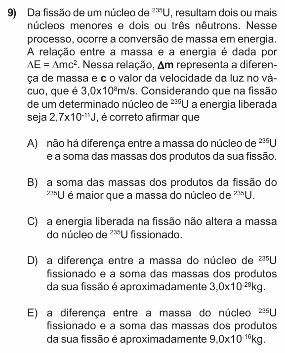 Enunciado da questão 9 de Física do PUC-RS 2011 (inverno)