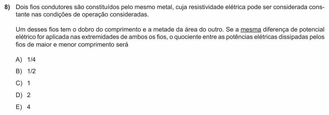Enunciado da questão 8 de Física do PUC-RS 2012