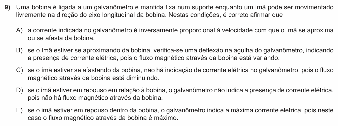 Enunciado da questão 9 de Física do PUC-RS 2012