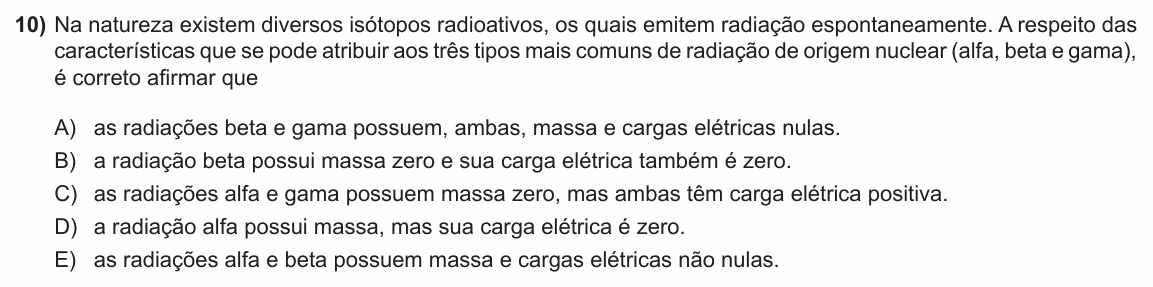 Enunciado da questão 10 de Física do PUC-RS 2012 (inverno)