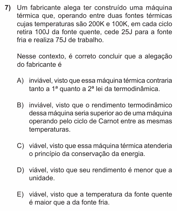 Enunciado da questão 7 de Física do PUC-RS 2012 (inverno)