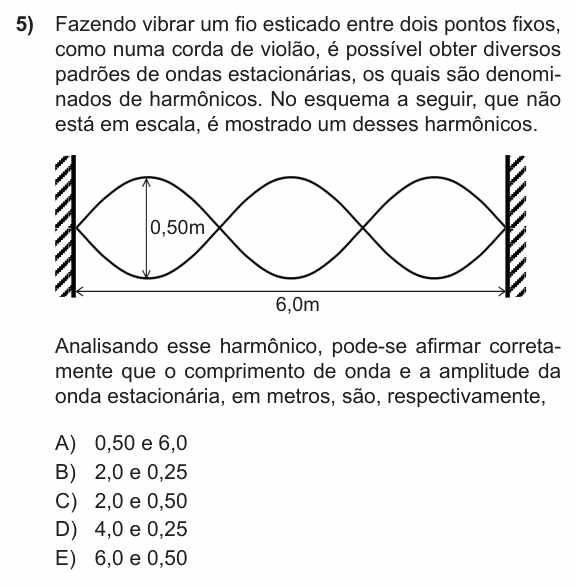 Enunciado da questão 5 de Física do PUC-RS 2013