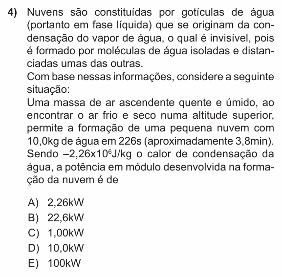 Enunciado da questão 4 de Física do PUC-RS 2013 (inverno)