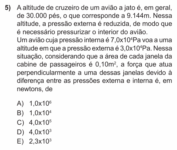 Enunciado da questão 5 de Física do PUC-RS 2013 (inverno)