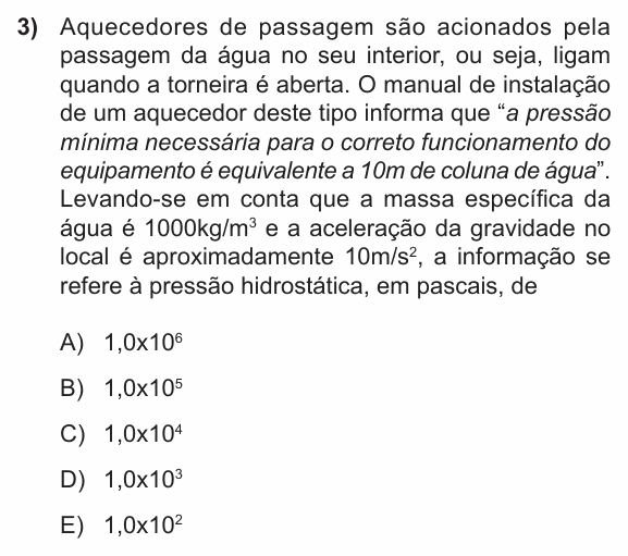 Enunciado da questão 3 de Física do PUC-RS 2014