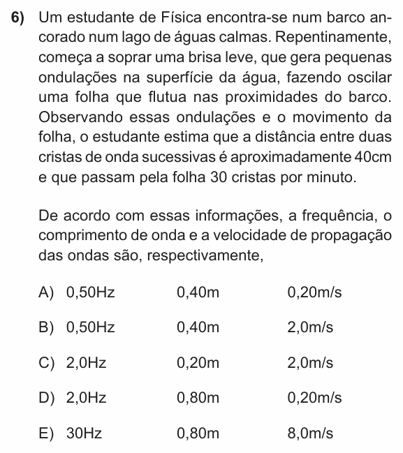 Enunciado da questão 6 de Física do PUC-RS 2014