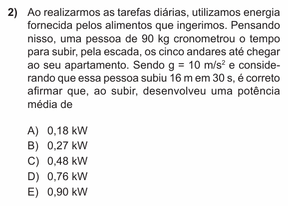 Enunciado da questão 2 de Física do PUC-RS 2014 (inverno)