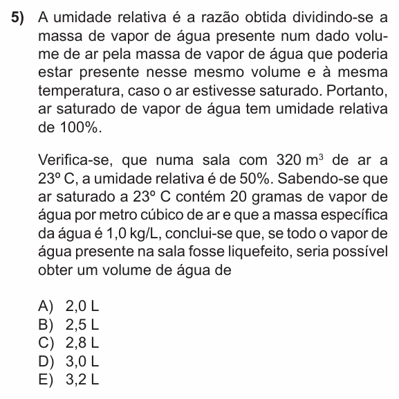 Enunciado da questão 5 de Física do PUC-RS 2014 (inverno)