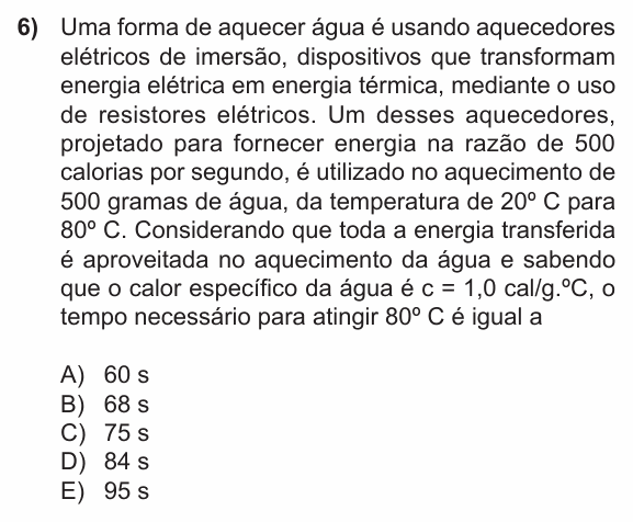 Enunciado da questão 6 de Física do PUC-RS 2014 (inverno)