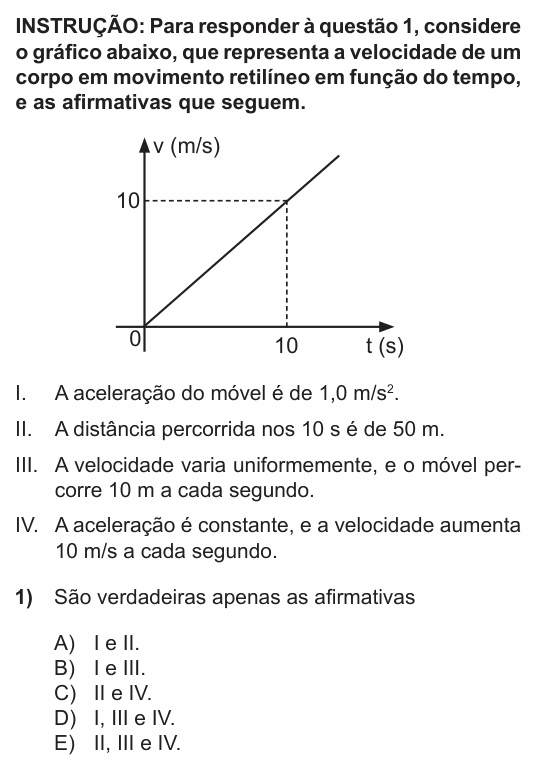 Enunciado da questão 1 de Física do PUC-RS 2015
