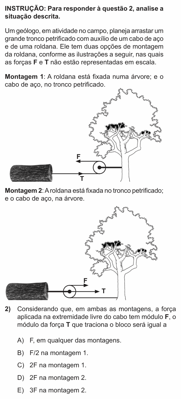 Enunciado da questão 2 de Física do PUC-RS 2015