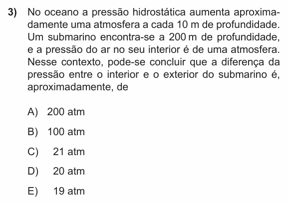 Enunciado da questão 3 de Física do PUC-RS 2015
