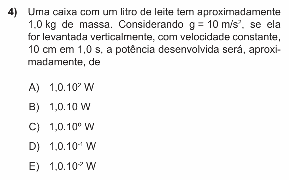 Enunciado da questão 4 de Física do PUC-RS 2015