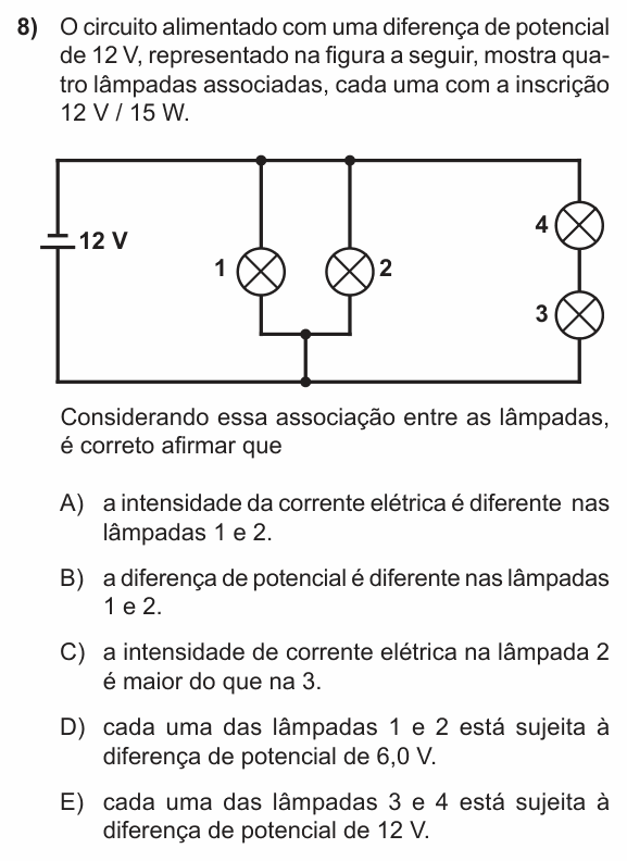 Enunciado da questão 8 de Física do PUC-RS 2015