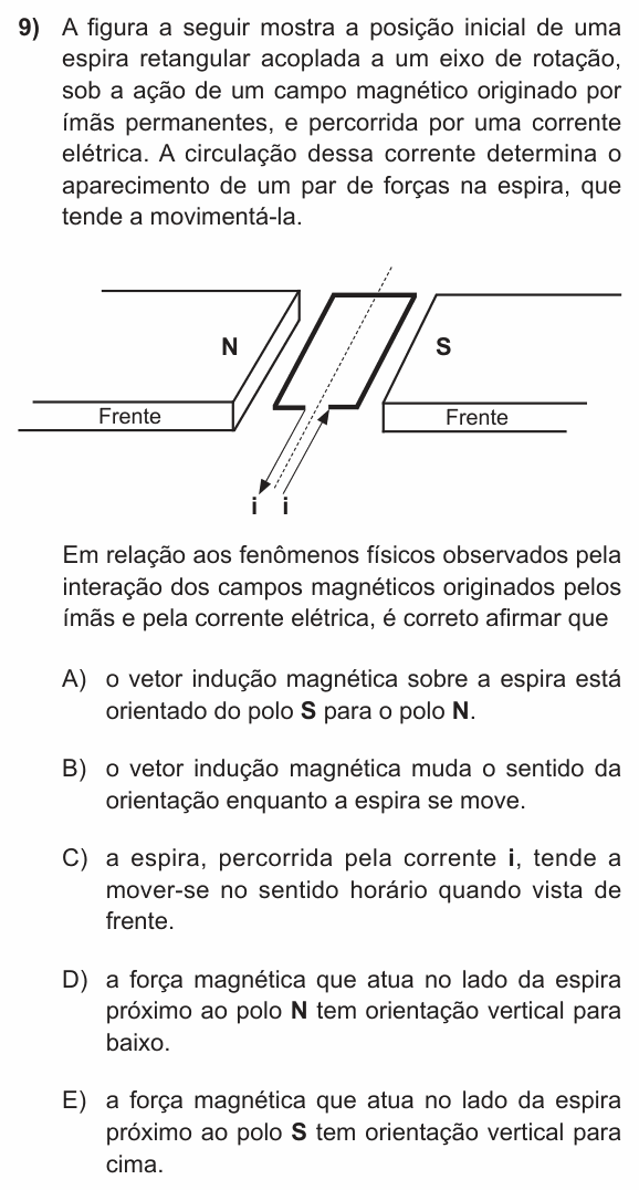 Enunciado da questão 9 de Física do PUC-RS 2015