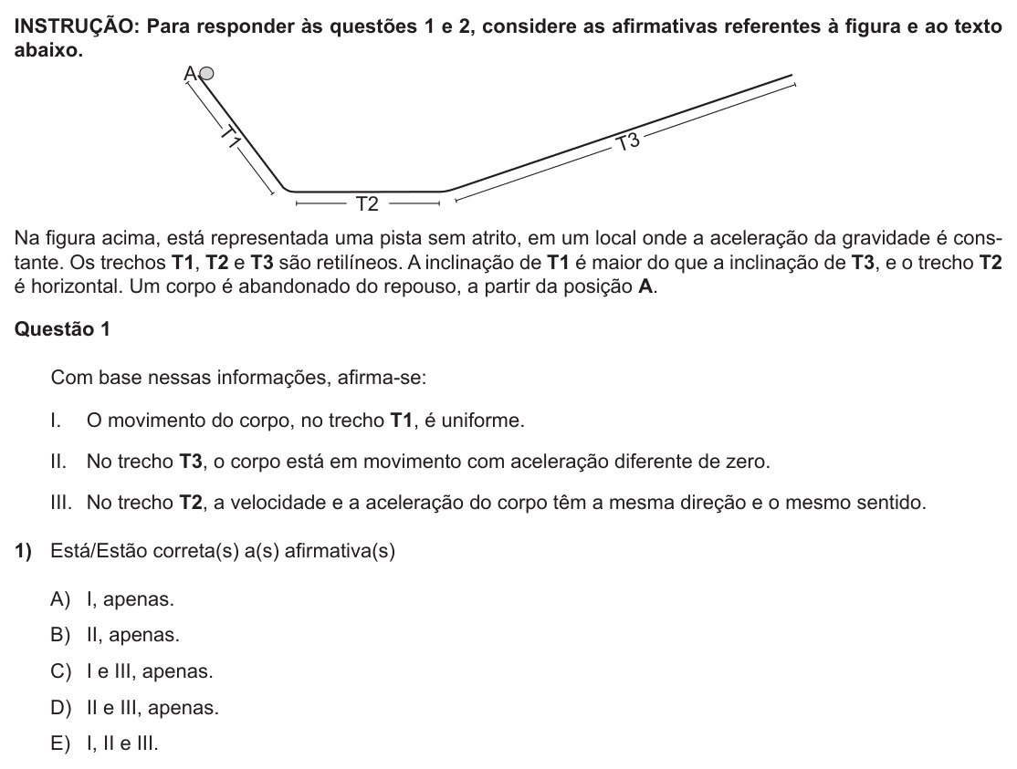 Enunciado da questão 1 de Física do PUC-RS 2015 (inverno)