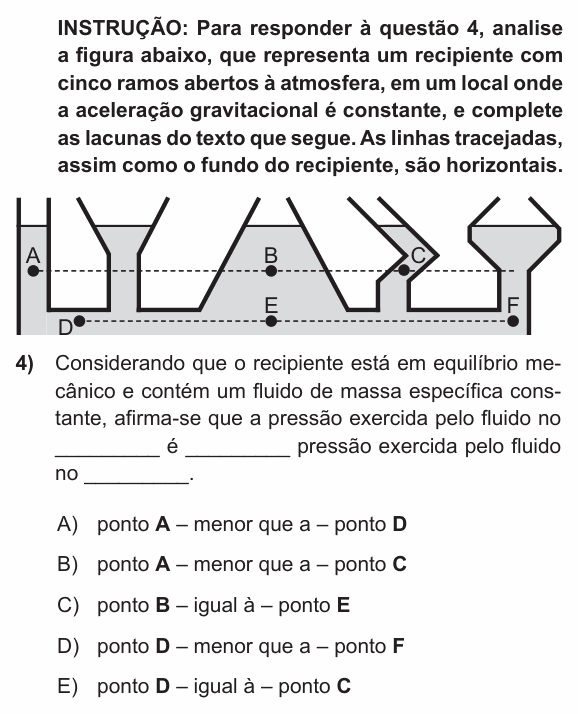 Enunciado da questão 4 de Física do PUC-RS 2015 (inverno)