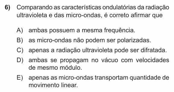 Enunciado da questão 6 de Física do PUC-RS 2015 (inverno)