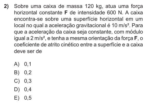 Enunciado da questão 2 de Física do PUC-RS 2016
