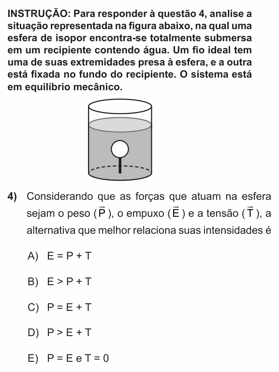 Enunciado da questão 4 de Física do PUC-RS 2016