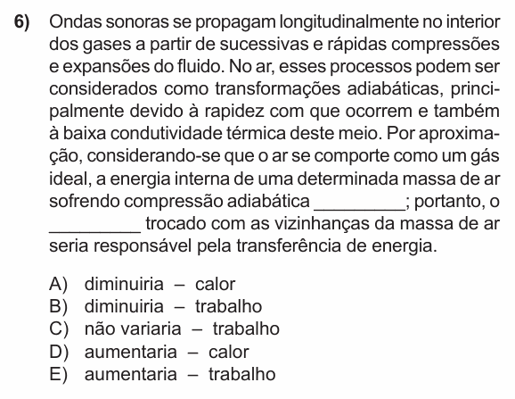 Enunciado da questão 6 de Física do PUC-RS 2016