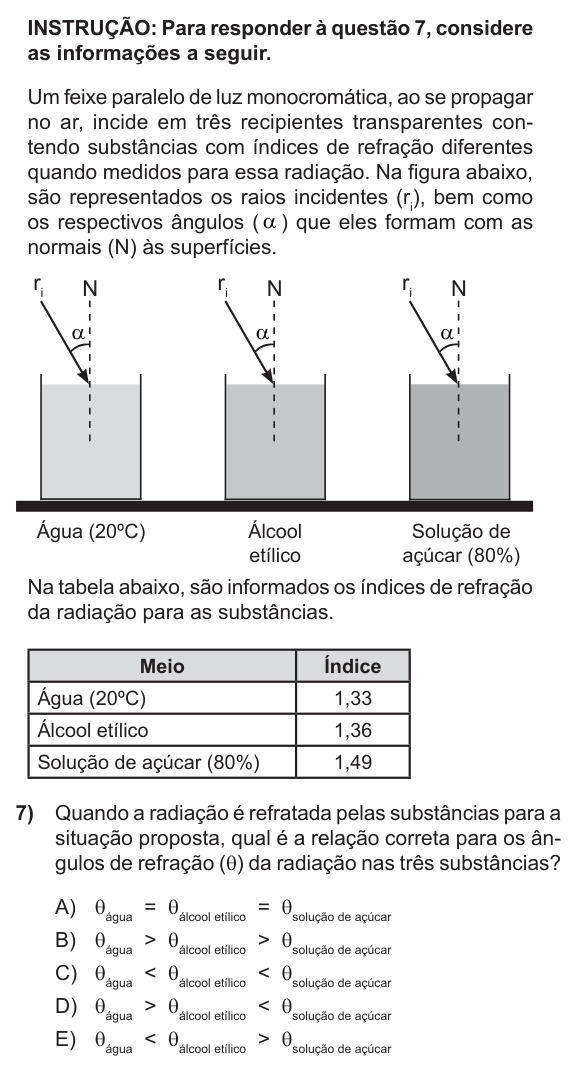 Enunciado da questão 7 de Física do PUC-RS 2016