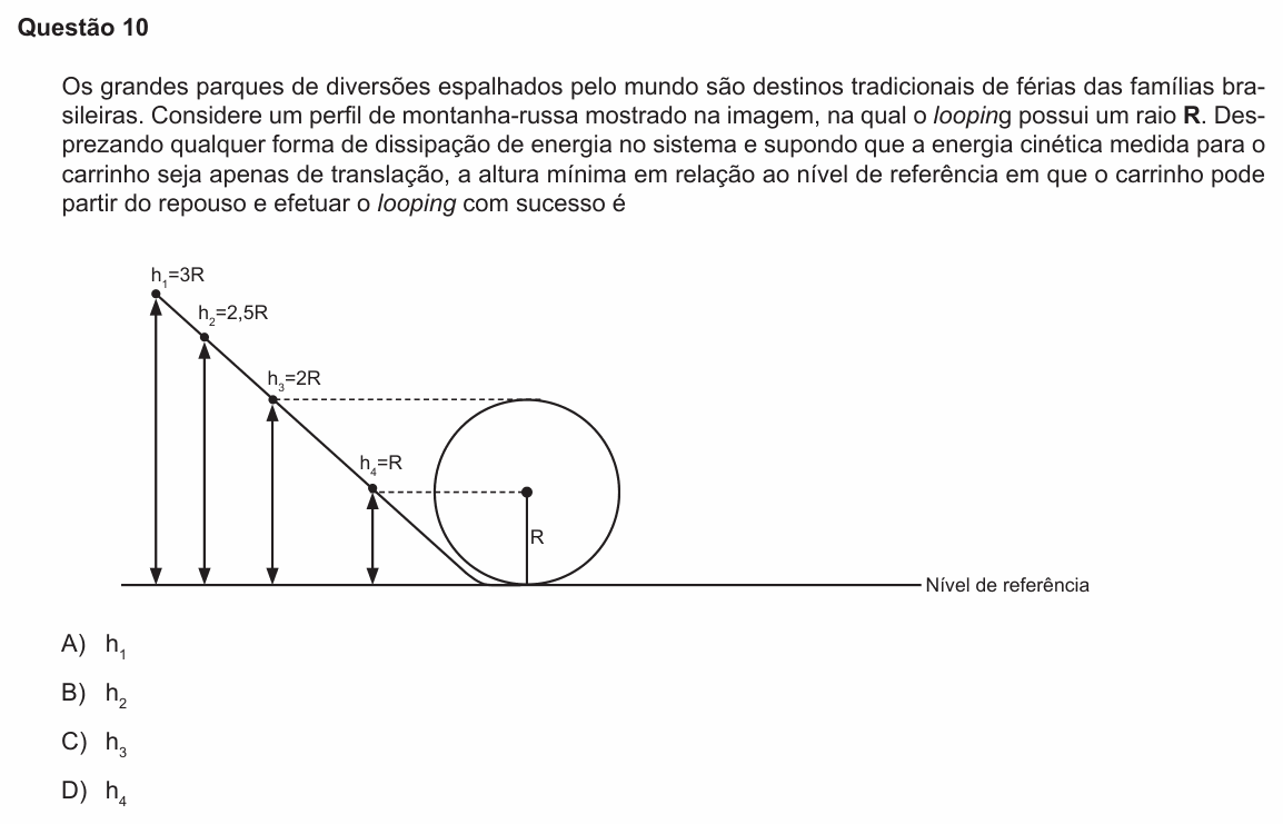 Enunciado da questão 10 de Física do PUC-RS 2018