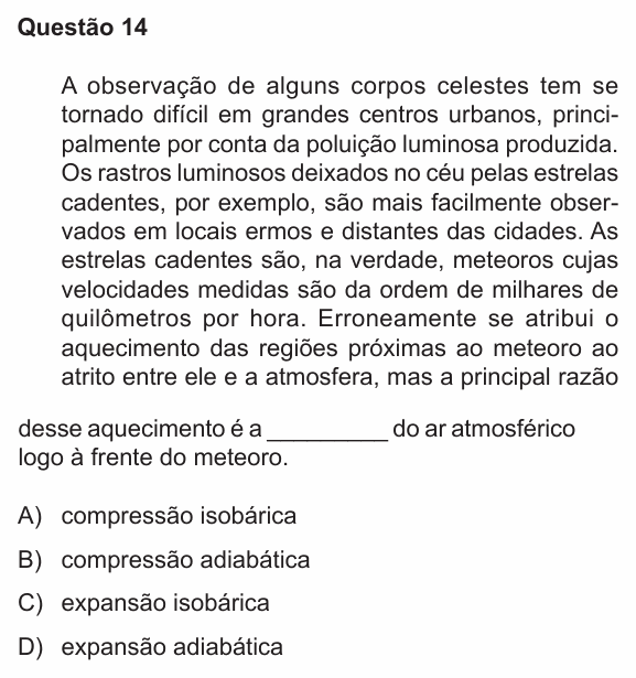 Enunciado da questão 14 de Física do PUC-RS 2018