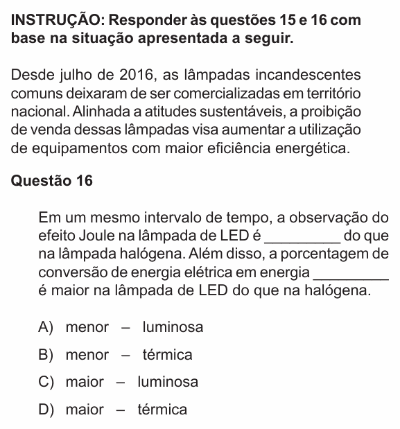 Enunciado da questão 16 de Física do PUC-RS 2018