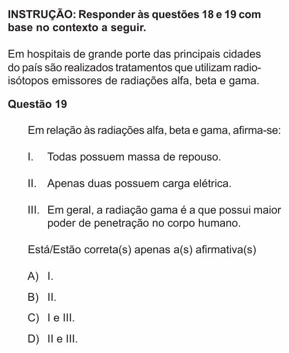 Enunciado da questão 19 de Física do PUC-RS 2018
