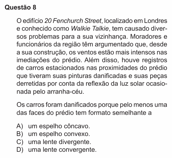 Enunciado da questão 8 de Física do PUC-RS 2018